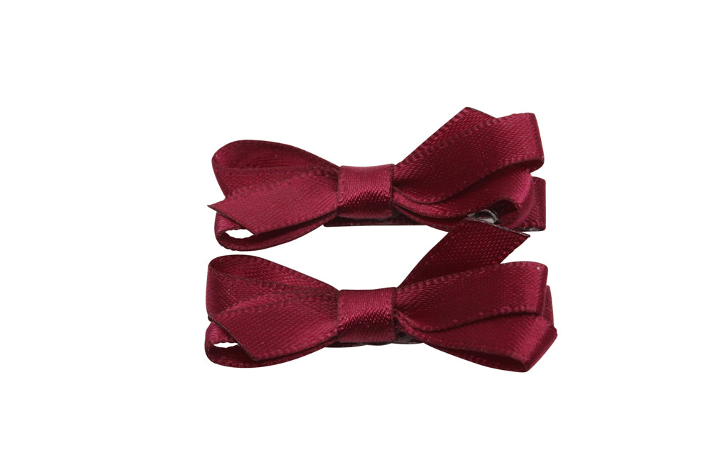 Set Mini-Alligator-Haarspangen mit Schleife – bordeauxrotes Satin