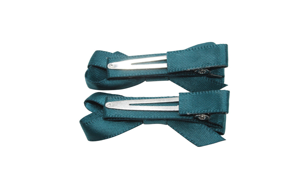Set Mini-Alligator-Haarspangen mit Schleife – Satinglanz in Teal