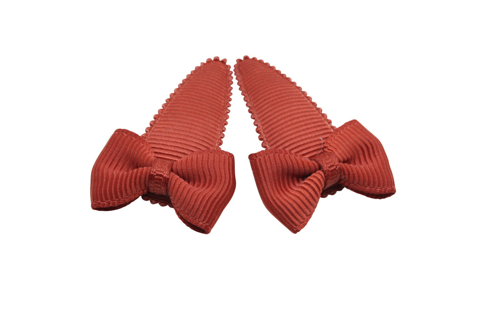 Baby hair clips with bows - rust brown