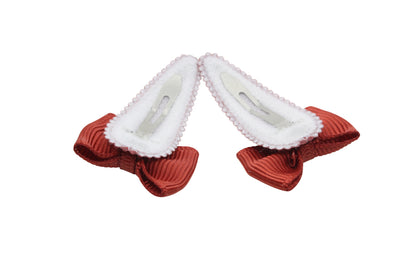 Baby hair clips with bows - rust brown