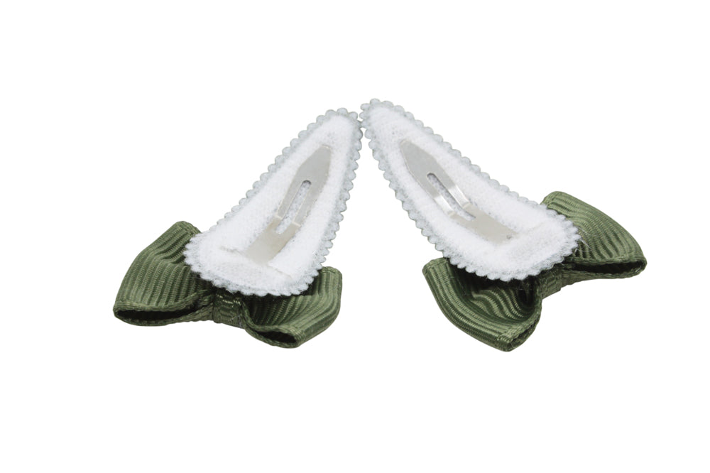 Baby hair clips with bows - moss green