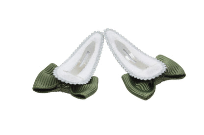Baby hair clips with bows - moss green