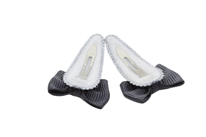Baby hair clips with bows - anthracite grey