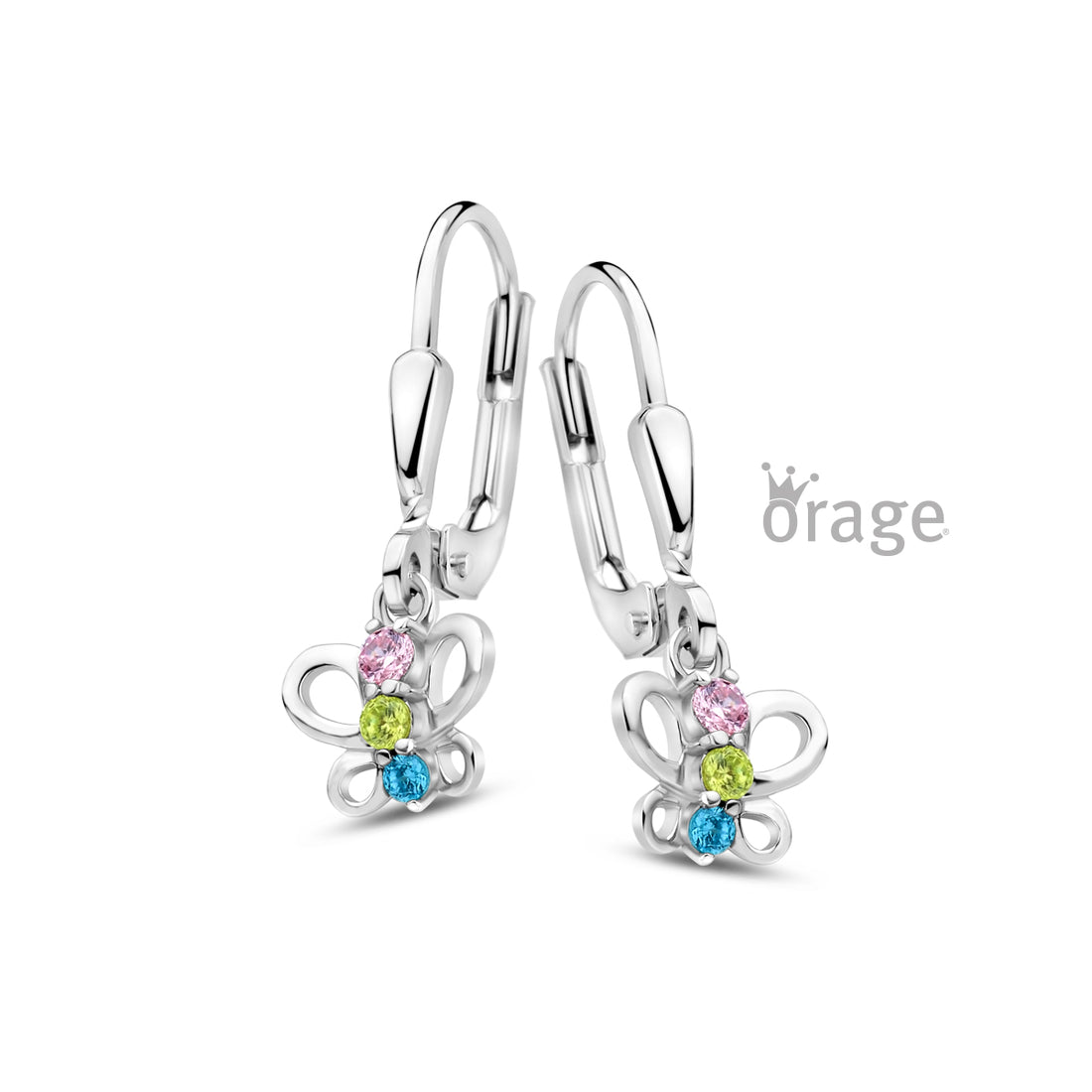 Zilveren kinderoorbellen met hangertjes vlinder zirconia -  Orage Kids