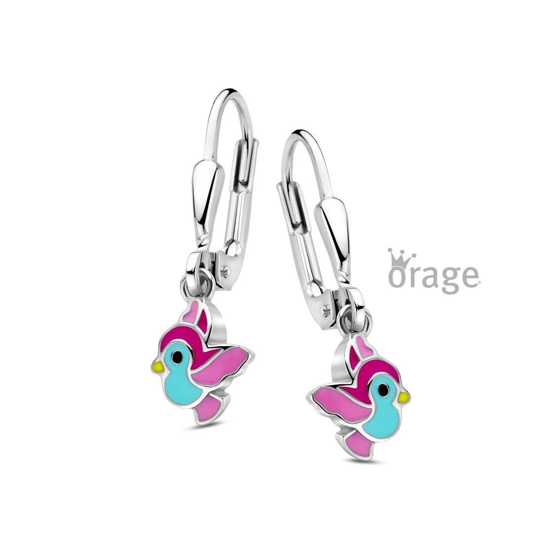 Zilveren kinderoorbellen met hangertjes vogeltjes -  Orage Kids