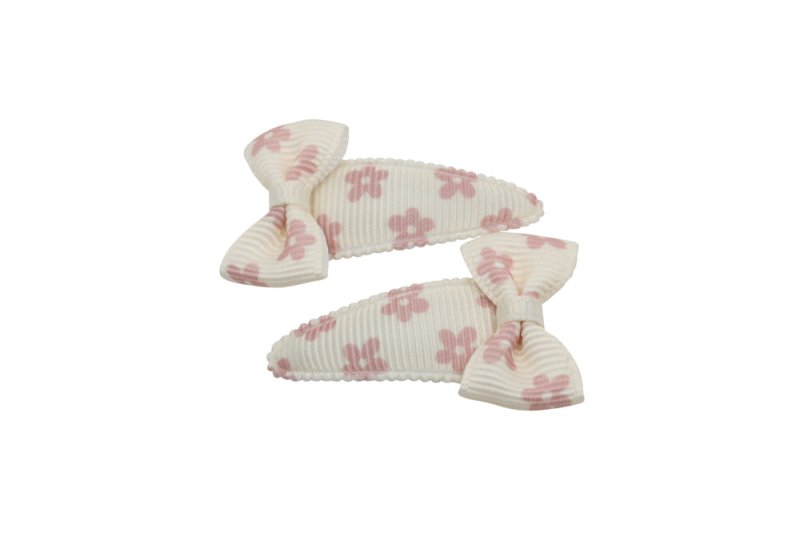 Baby haarspeldjes met strikjes - Creme met sweet nectar bloemetjes - Staartjes en Strikjes