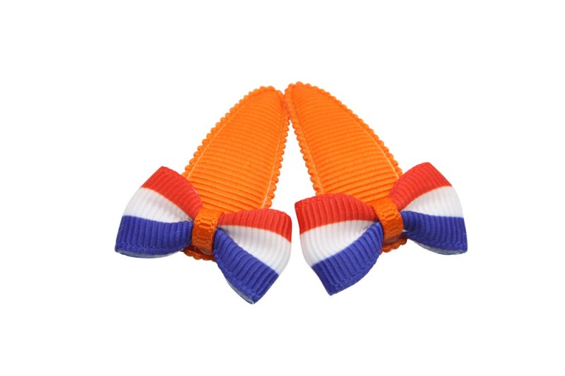 Baby haarspeldjes met strikjes - oranje "Holland" - Staartjes en Strikjes