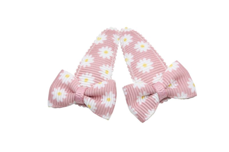 Baby haarspeldjes met strikjes - Oudroze gebloemd - Staartjes en Strikjes