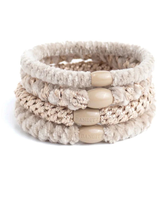 Banditz haarelastieken Combo - Velvet Beige Gold - Staartjes en Strikjes