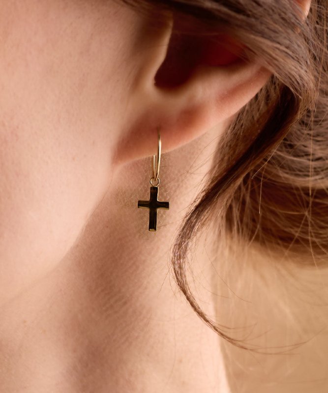Blomdahl titanium goudkleurige oorringen met kruisje – 14 mm - Staartjes en Strikjes