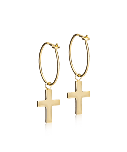 Blomdahl titanium goudkleurige oorringen met kruisje – 14 mm - Staartjes en Strikjes