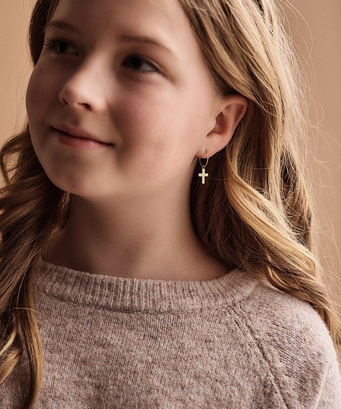 Blomdahl titanium goudkleurige oorringen met kruisje – 14 mm - Staartjes en Strikjes