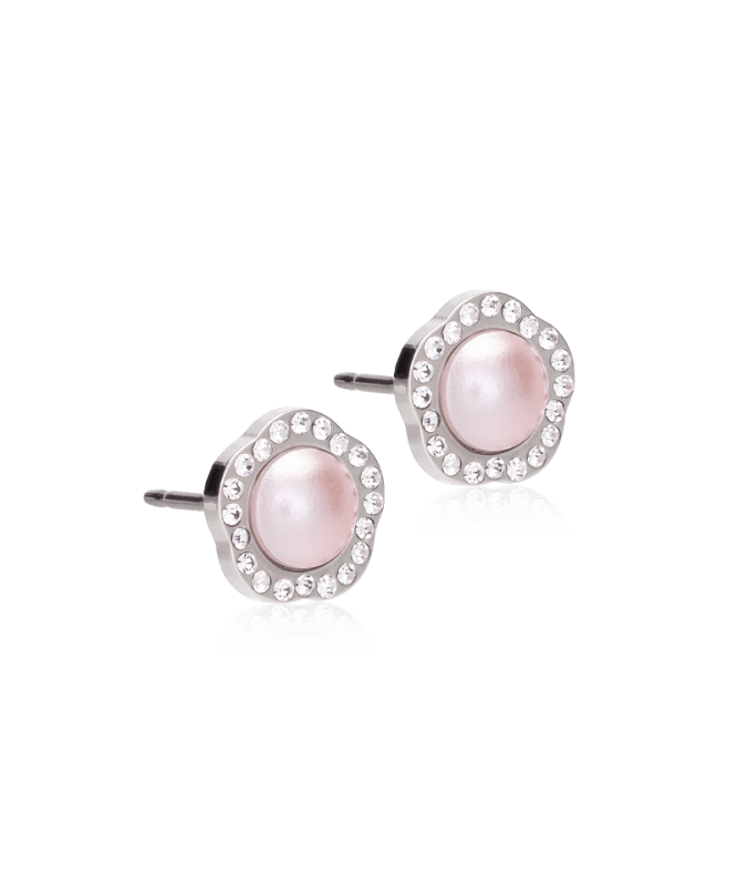 Blomdahl titanium knopjes fancy lichtroze parel met crystal – 8 mm - Staartjes en Strikjes