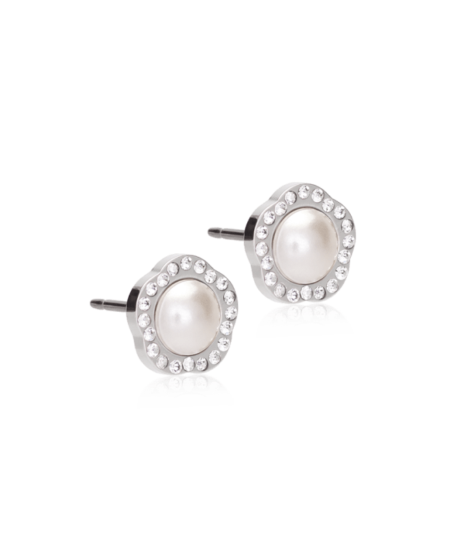 Blomdahl titanium knopjes fancy parel met crystal – 8 mm - Staartjes en Strikjes