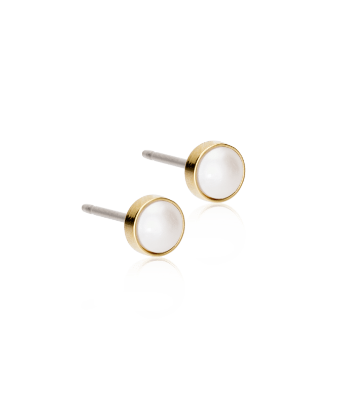 Blomdahl titanium knopjes goudkleurig met parel – 5 mm - Staartjes en Strikjes