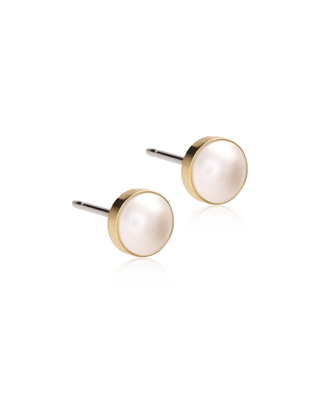 Blomdahl titanium knopjes goudkleurig met parel – 6 mm - Staartjes en Strikjes