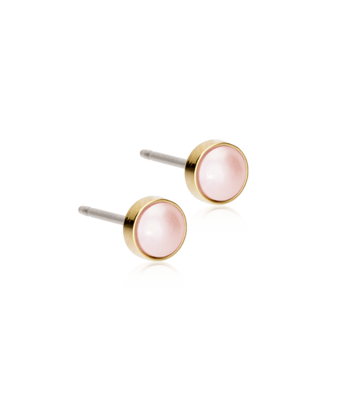 Blomdahl titanium knopjes goudkleurig met roze parel – 5 mm - Staartjes en Strikjes