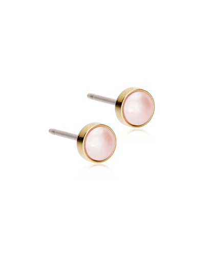Blomdahl titanium knopjes goudkleurig met roze parel – 5 mm - Staartjes en Strikjes