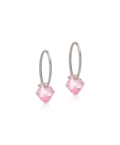 Blomdahl titanium oorringen met lichtroze crystal – 12 mm - Staartjes en Strikjes