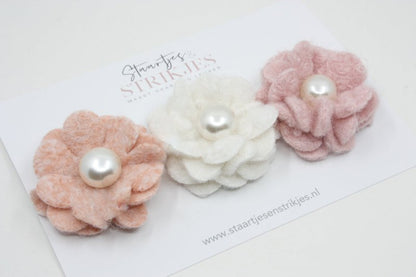 Cadeausetje haarspeldjes Wool Flower Pink - Staartjes en Strikjes