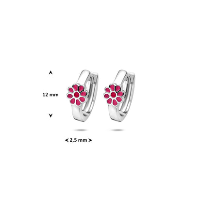 Silberne Kinderohrringe Creolen/Rosa Blumenohrringe