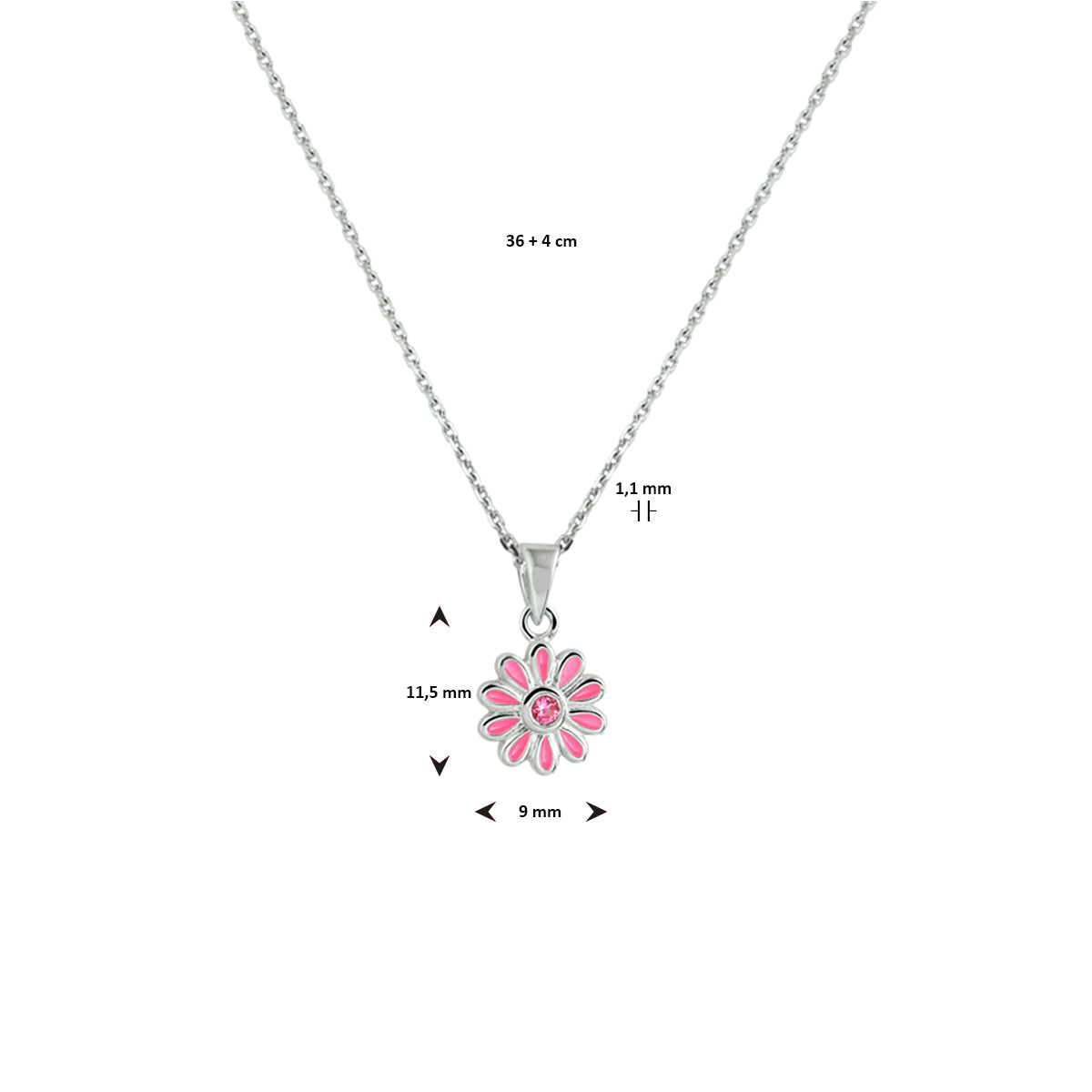 Zilveren kinder ketting bloemetje roze zirconia *