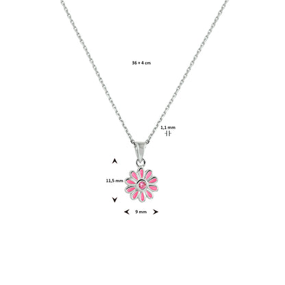 Zilveren ketting bloemetje roze zirconia