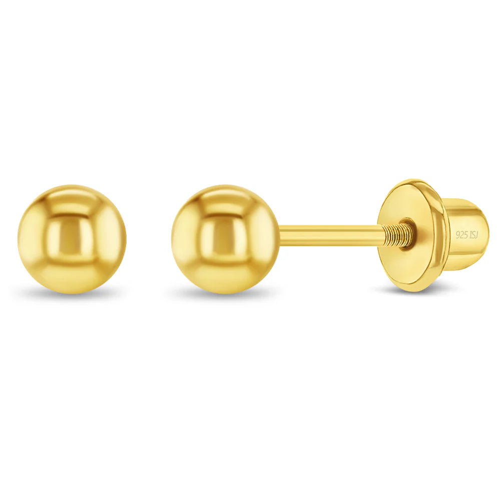Silver child earrings gold-plated ball 3 mm. | screw back