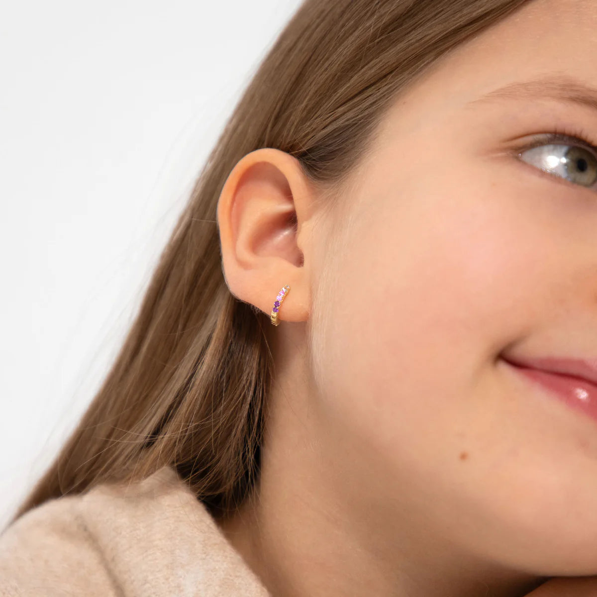 Zilveren kinderoorbellen creolen/oorringen klein goldplated roze zirconia