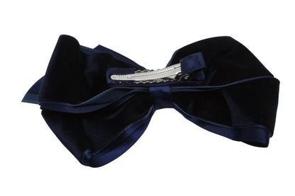 Grote fluwelen haarstrik donkerblauw - Staartjes en Strikjes