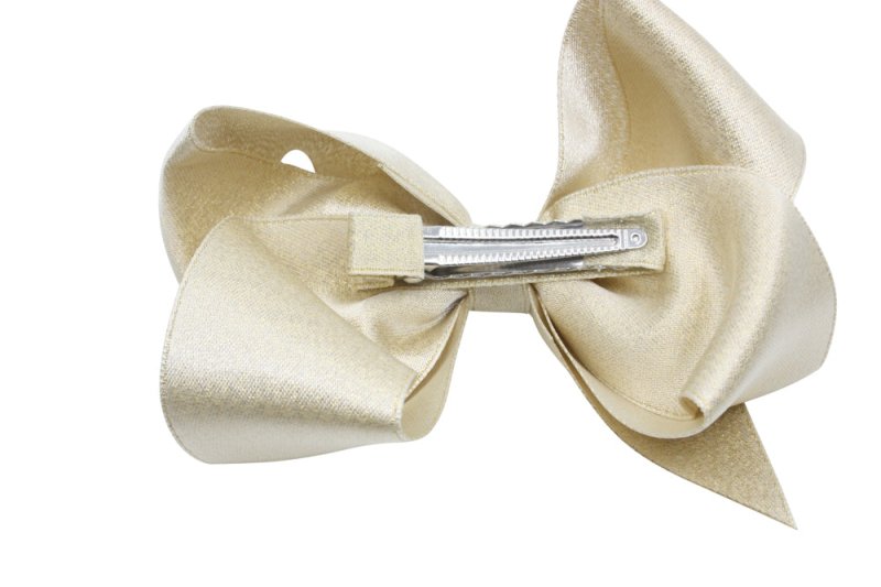 Grote haarstrik – licht champagne glittertje - Staartjes en Strikjes