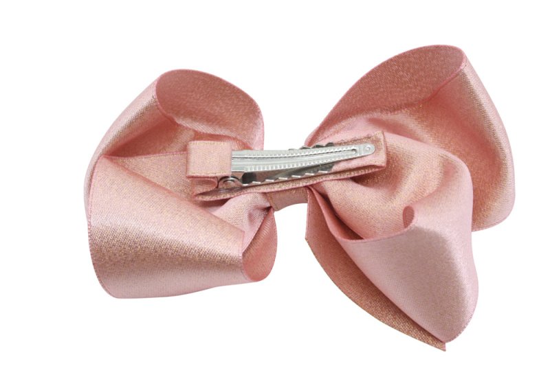 Grote haarstrik – zacht oudroze met glittertje - Staartjes en Strikjes