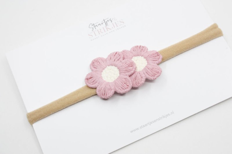 Haarbandje Bibi oudroze/creme - Staartjes en Strikjes