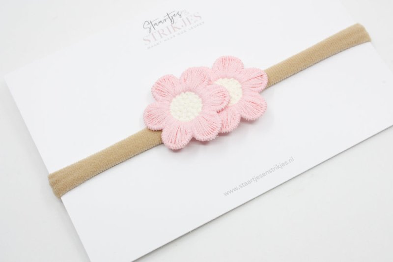 Haarbandje Bibi roze/creme - Staartjes en Strikjes