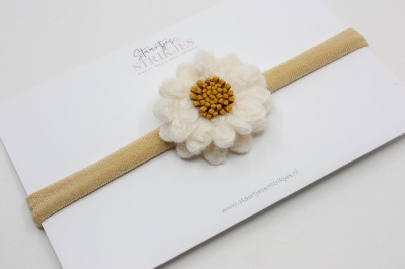 Haarbandje Fleur creme/bruin - Staartjes en Strikjes