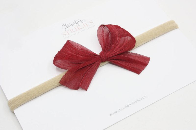 Haarbandje Juliëtte bordeaux rood - Staartjes en Strikjes