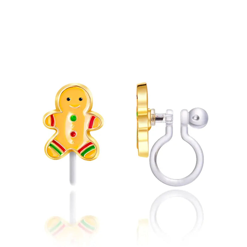 Hypoallergene kinder clip oorbellen Gingerbread man - Staartjes en Strikjes