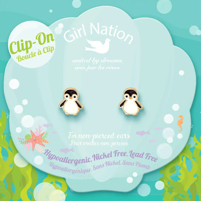 Hypoallergene kinder clip oorbellen pinguin - Staartjes en Strikjes