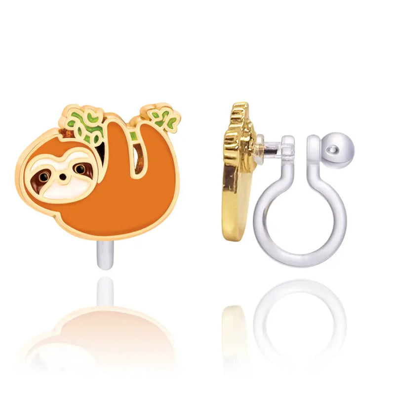 Hypoallergene kinder clip oorbellen Playful Sloth - Staartjes en Strikjes