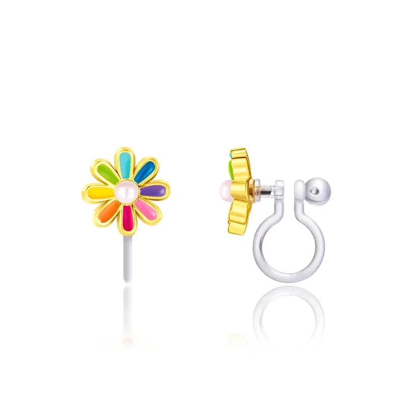 Hypoallergene kinder clip oorbellen Rainbow Daisy - Staartjes en Strikjes