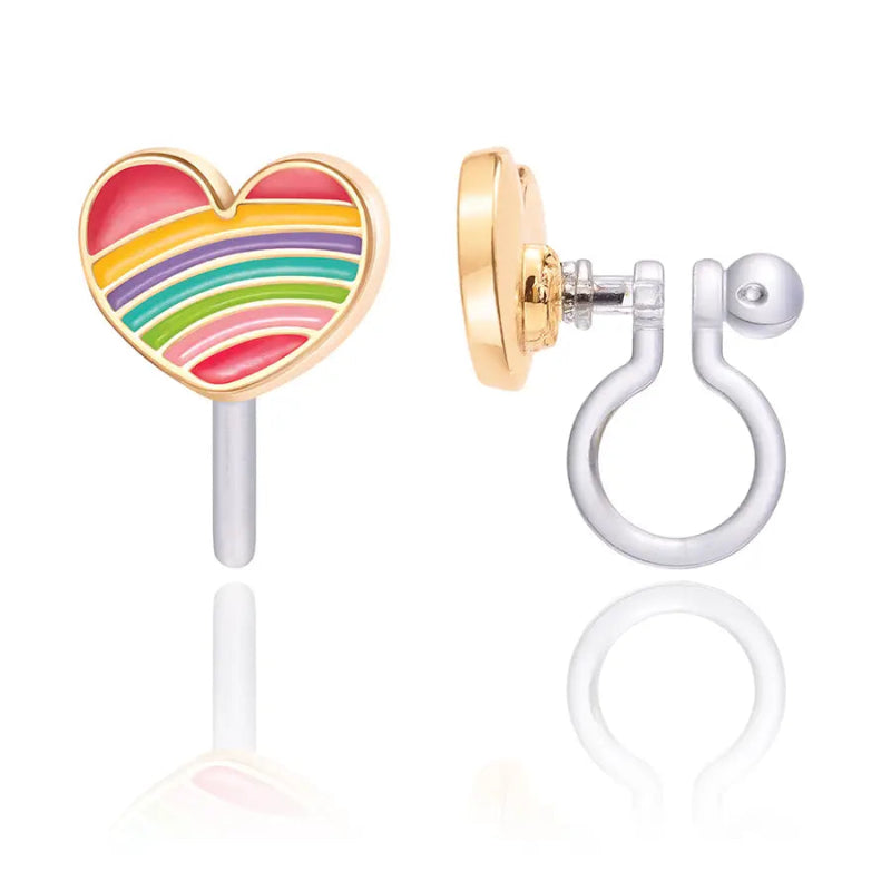 Hypoallergene kinder clip oorbellen Rainbow heart - Staartjes en Strikjes