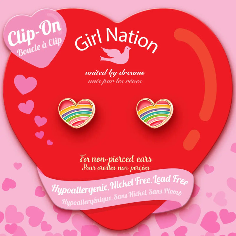 Hypoallergene kinder clip oorbellen Rainbow heart - Staartjes en Strikjes