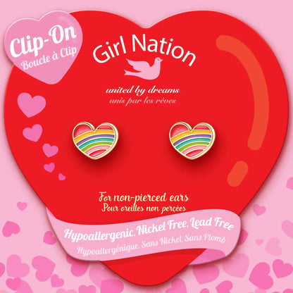 Hypoallergene kinder clip oorbellen Rainbow heart - Staartjes en Strikjes