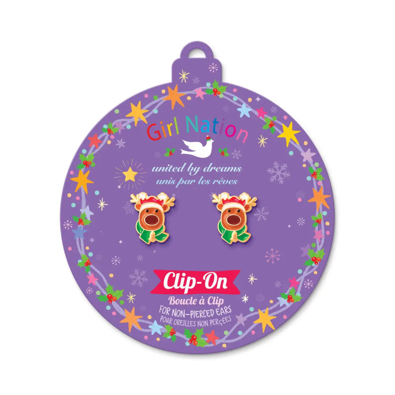 Hypoallergene kinder clip oorbellen Reindeer Magic - Staartjes en Strikjes