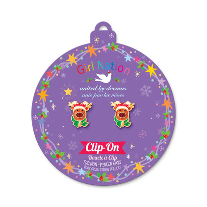 Hypoallergene kinder clip oorbellen Reindeer Magic - Staartjes en Strikjes