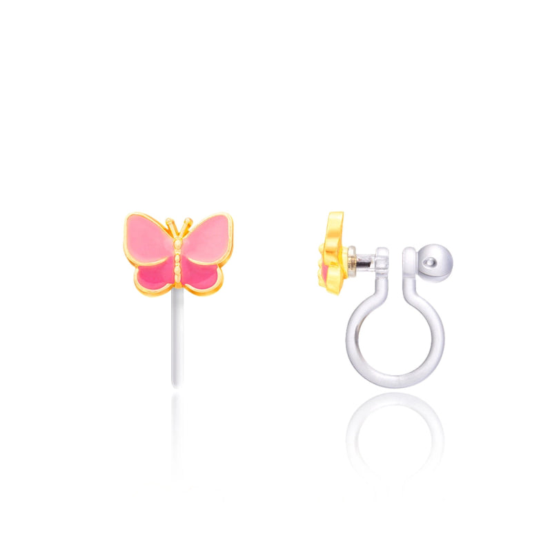 Hypoallergene kinder clip oorbellen Sweet Pink Butterfly - Staartjes en Strikjes