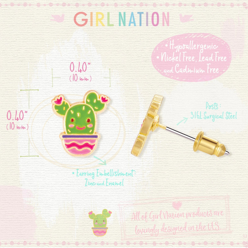 Hypoallergene kinderoorbellen Cactus Cutie - Staartjes en Strikjes