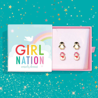 Hypoallergene kinderoorbellen cadeausetje Penguin and Snowman - Staartjes en Strikjes