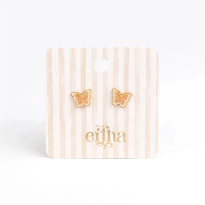 Hypoallergene kinderoorbellen goldplated Glitter Butterfly | schroefsluiting - Staartjes en Strikjes