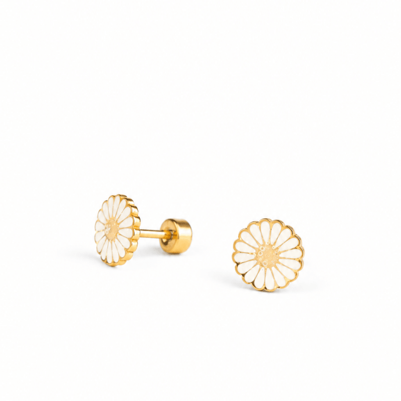 Hypoallergene kinderoorbellen goldplated Golden Daisy | schroefsluiting - Staartjes en Strikjes